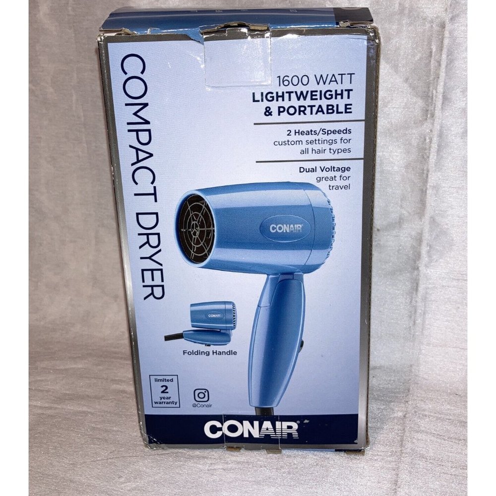 Conair 1600 Watt Compact Hair Dryer with Folding Handle, Dual Voltage Travel Dry